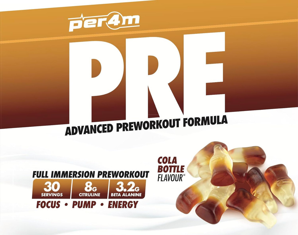 Per4m Pre Workout Powder 570g | Intense Pump, Sustained Energy and Mental Focus | with L-Citrulline, Beta Alanine & Caffeine with Added Hydration (Blue Raspberry)