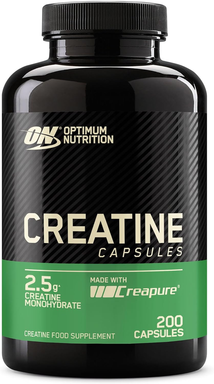 Optimum Nutrition Creatine Capsules with 2500 mg of Unflavoured Creatine Monohydrate per Serving, Creatine Food Supplement to support performance, 100 Servings, 200 Capsules