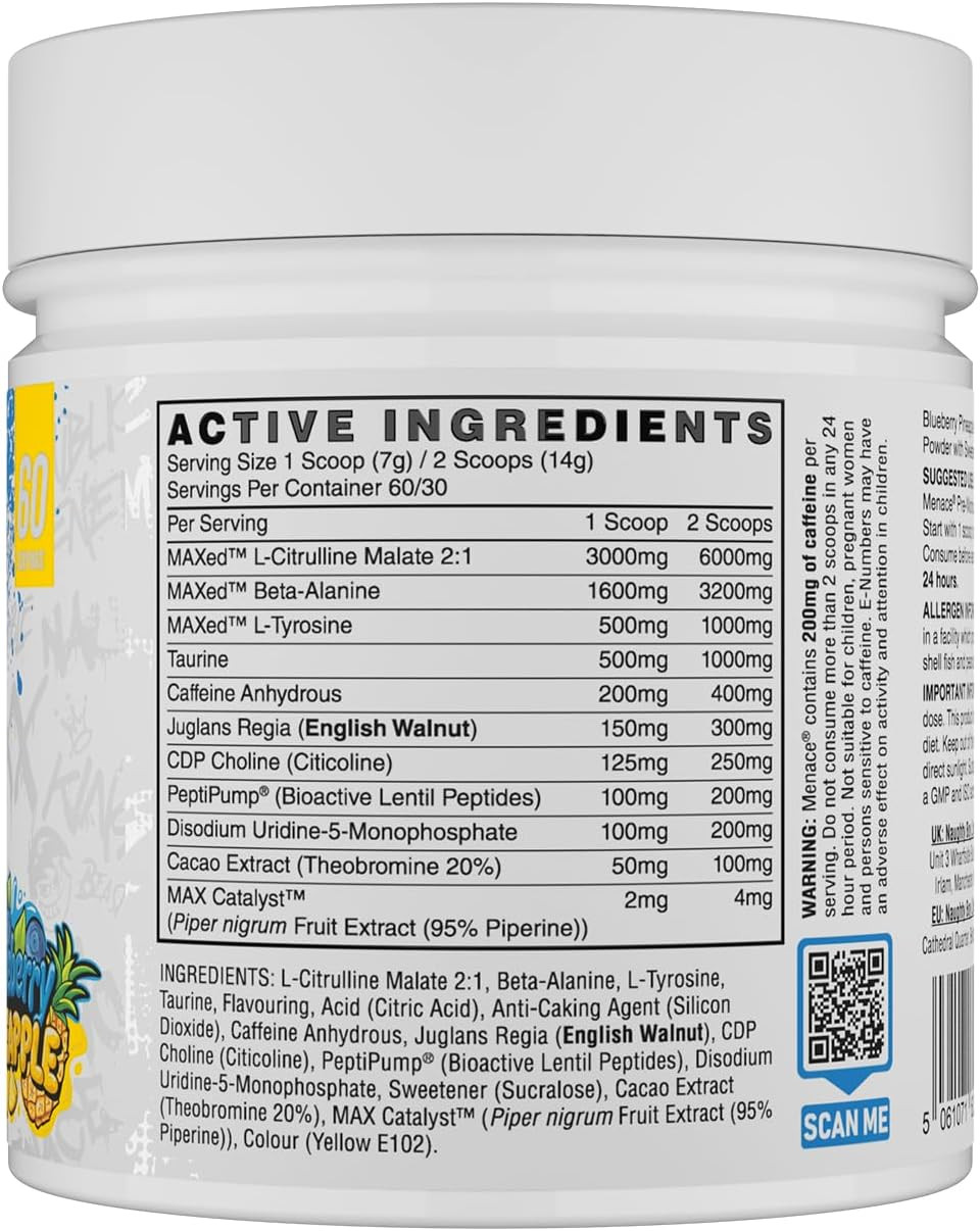 Naughty Boy Menace V2 Pre Workout - AI Powered Pre Workout Powder for Men & Women | Best Pre-Workout Energy Drink Supplements | Peptipump, Citrulline, Beta Alanine | 60 Servings | Candy Bubblegum