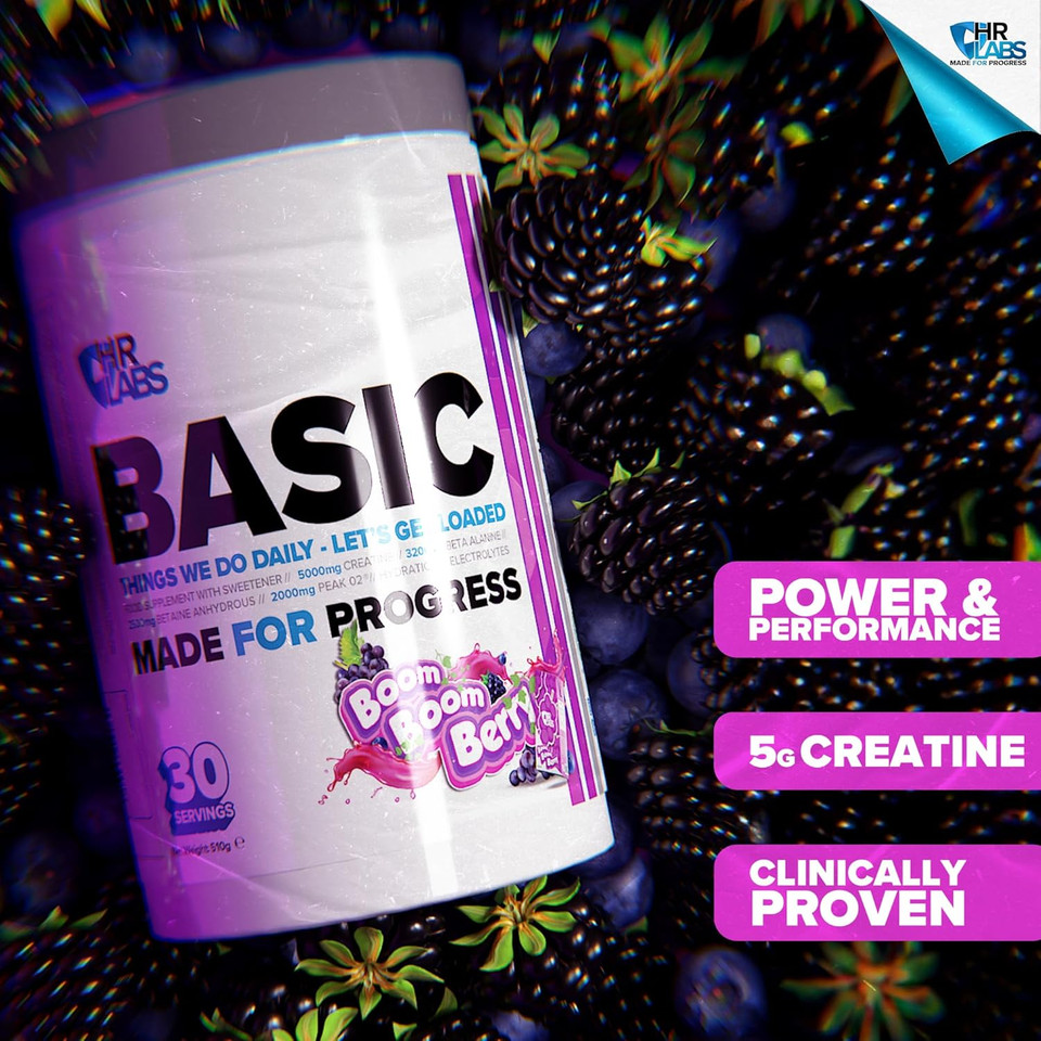 HR Labs Basic, Things we do Daily Creatine and Electrolytes Pre/Intra Workout, Beta Alanine & Betain Hydrous Hydration Formula, 510g & 30 Servings, Vegan (Peach Ice Tea)