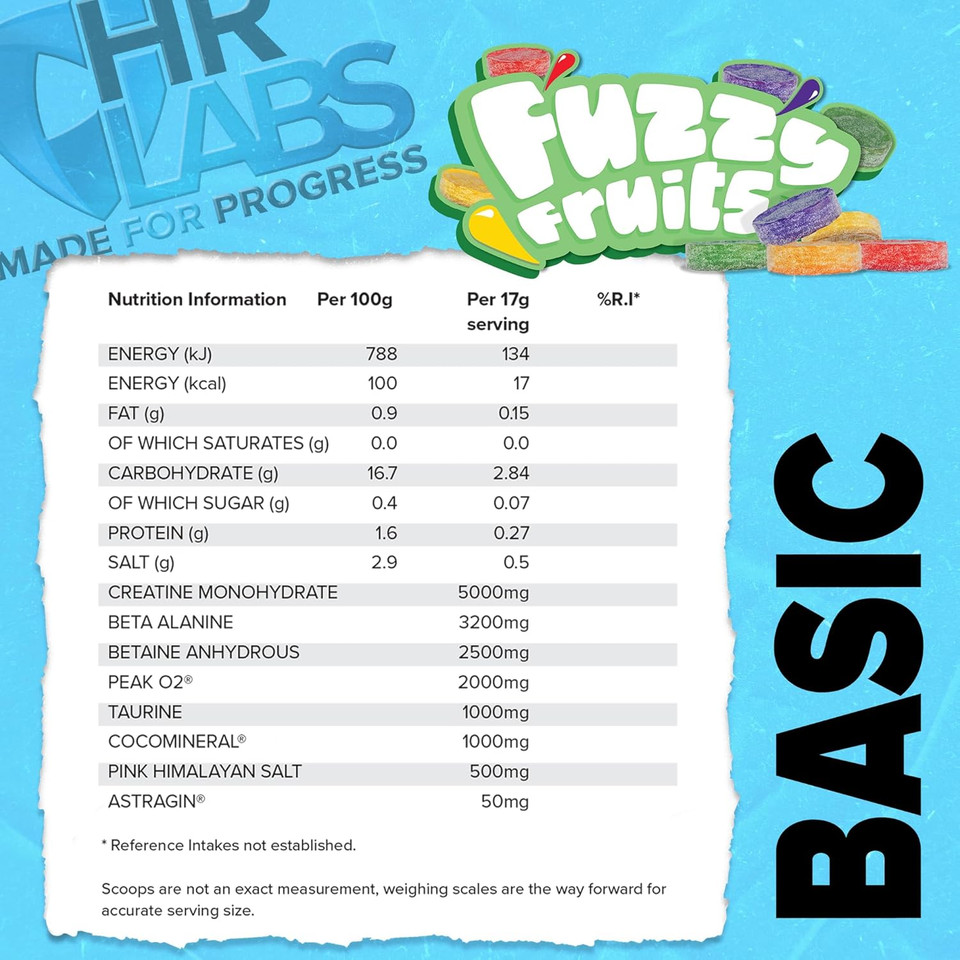 HR Labs Basic, Things we do Daily Creatine and Electrolytes Pre/Intra Workout, Beta Alanine & Betain Hydrous Hydration Formula, 510g & 30 Servings, Vegan (Boom Boom Berry)