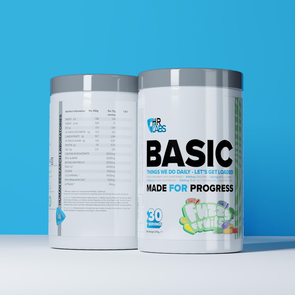 HR Labs Basic, Things we do Daily Creatine and Electrolytes Pre/Intra Workout, Beta Alanine & Betain Hydrous Hydration Formula, 510g & 30 Servings, Vegan (Boom Boom Berry)