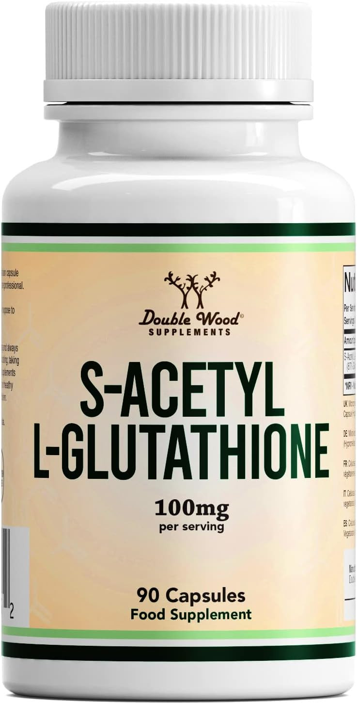 Double Wood Glutathione Supplement | 90 S-Acetyl L-Glutathione Capsules - 100mg per Serving | 90 Servings | Supports Liver Detoxification & Immune Function | Non-GMO & Gluten Free | UK Manufactured