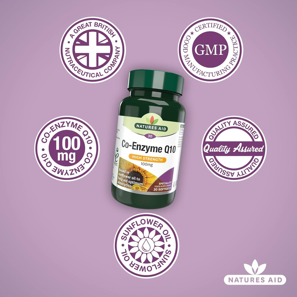 Natures Aid Co-Enzyme Q10 Co-Q-10 30mg  30 Softgels - Supports Heart Health & Energy Production - High Potency Ubiquinone - Vegan, Gluten Free, Non-GMO - Food Supplement for Daily Wellness