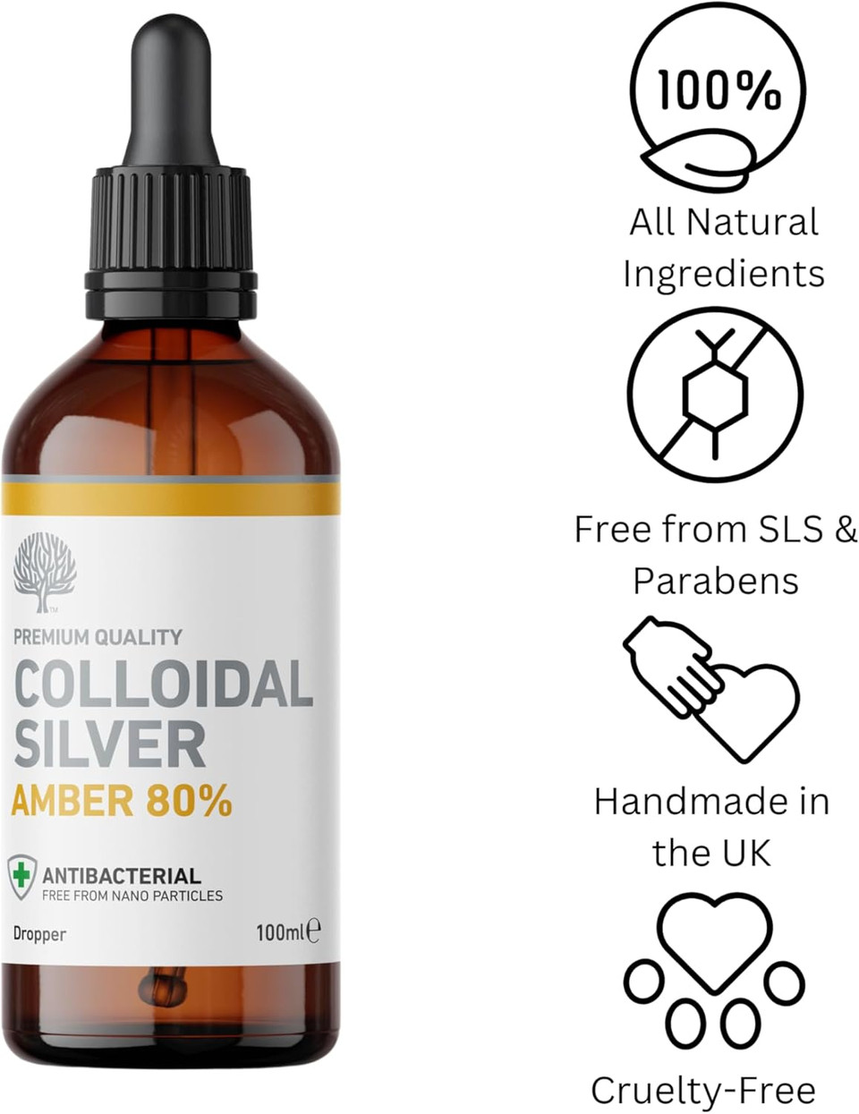 Nature's Greatest Secret True Premium Quality Antibacterial Colloidal Silver Dropper Bottle 100ml