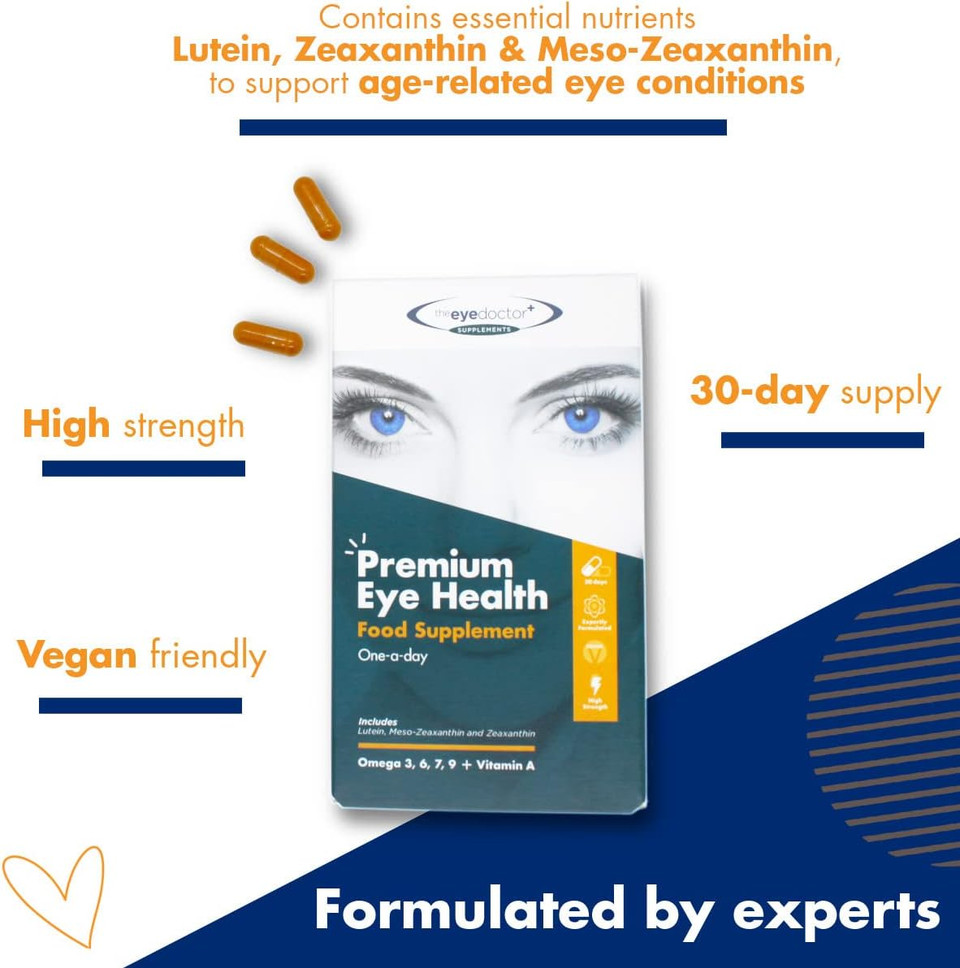 The Eye Doctor Dry Eye Supplement - 60 Vegan Capsules - Lutein, Zeaxanthin, Meso-Zeaxanthin, Vitamin A, Omega 3 6 7 9, Sea Buckthorn Fruit - Goji Berry & Bilberry Extract - Vision Health Support