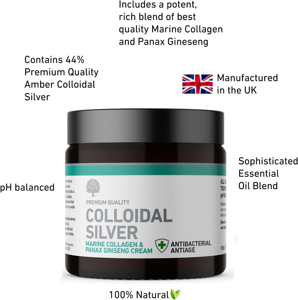 Nature's Greatest Secret All Natural Premium Quality Colloidal Silver Marine Collagen and Panax Ginseng Antiaging Cream 100g