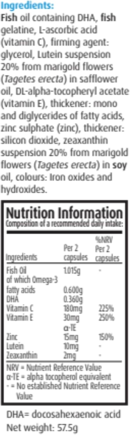 Ocuvite Complete, Eye Supplement Capsules, by Bausch + Lomb, Lutein and Zeaxanthin supplement with DHA Omega 3 plus Zinc, Supports Normal Vision, Two Capsules per Day
