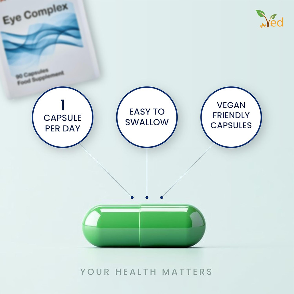 Ved Eye Complex, Lutein, Meso-Zeaxanthin, Zeaxanthin, NZ Blackcurrant, Bilberry, Goji Berry, 90 Vegan Capsule (3 Months Supply)