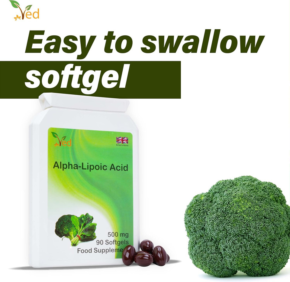 Ved Alpha Lipoic Acid | Non-GMO, Gluten Free | Helps Maintain Blood Sugar Level | 500mg, 90 Softgels Ved Alpha Lipoic Acid | Non-GMO, Gluten Free | Helps Maintain Blood Sugar Level | 500mg, 90 Softgels