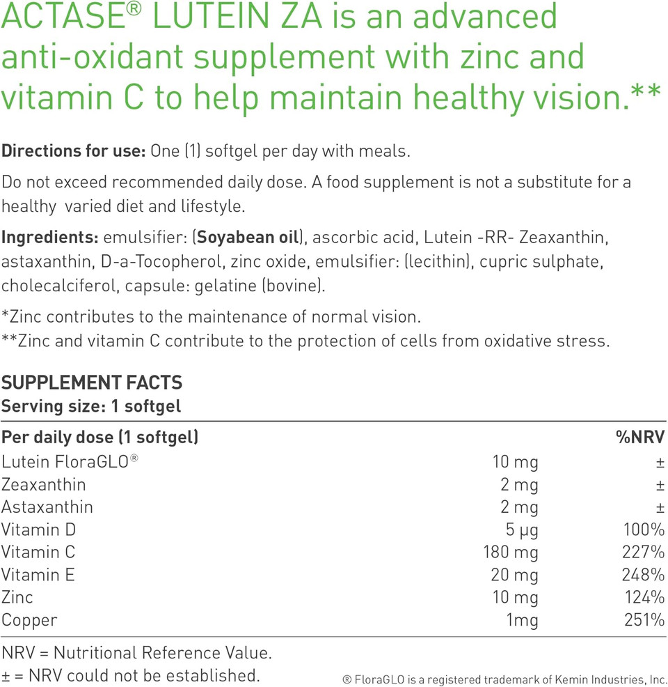 Actase ZA - Scientifically Formulated Lutein and Zeaxanthin Eye Care Supplement with Added Vitamins to Maintain Healthy Vision - 30 Softgels
