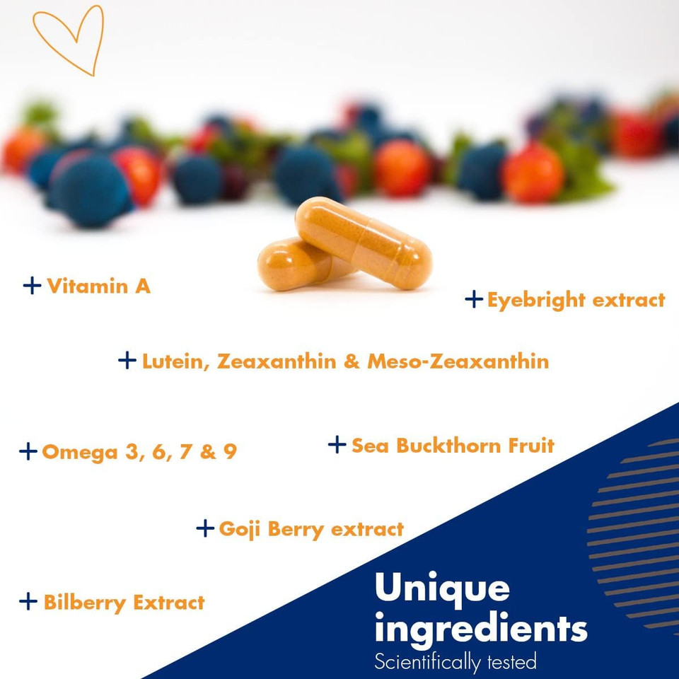 The Eye Doctor Dry Eye Supplement - 30 Vegan Capsules - Lutein, Zeaxanthin, Meso-Zeaxanthin, Vitamin A, Omega 3 6 7 9, Sea Buckthorn Fruit - Goji Berry & Bilberry Extract - Vision Health Support