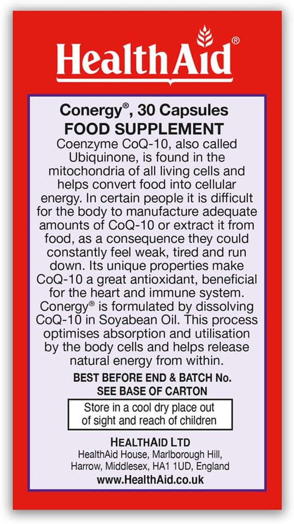 HealthAid Conergy CoQ-10 30mg - 30 Capsules (Pack of 2)