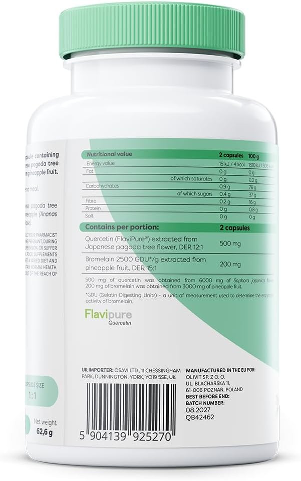 Osavi Quercetin with Bromelain  120 Vegan Capsules | FlaviPure® Quercetin Extracted from Japanese Pagoda Tree & Bromelain from Pineapple | Supports Antioxidant Defense & Immune Health