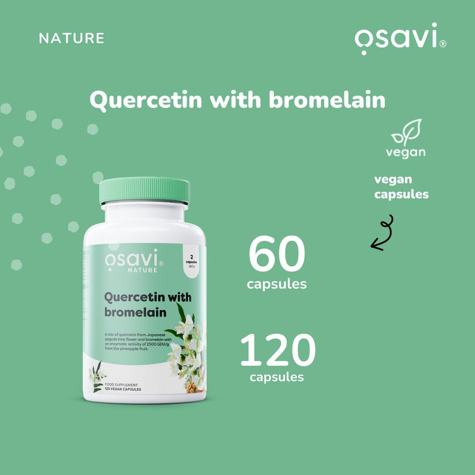 Osavi Quercetin with Bromelain  120 Vegan Capsules | FlaviPure® Quercetin Extracted from Japanese Pagoda Tree & Bromelain from Pineapple | Supports Antioxidant Defense & Immune Health