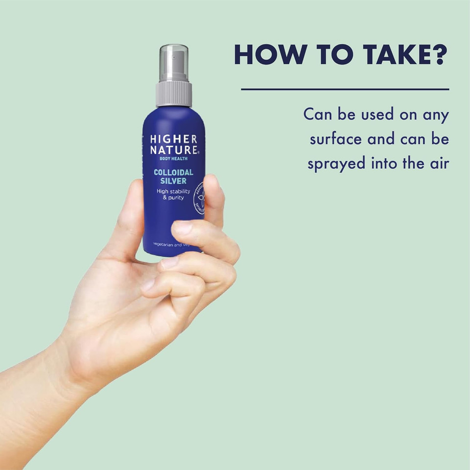 Higher Nature - Colloidal Silver - Purified Water with Premium Grade Silver - Antiseptic Spray, Disinfectant Spray, Colloidal Silver Spray - 100ml