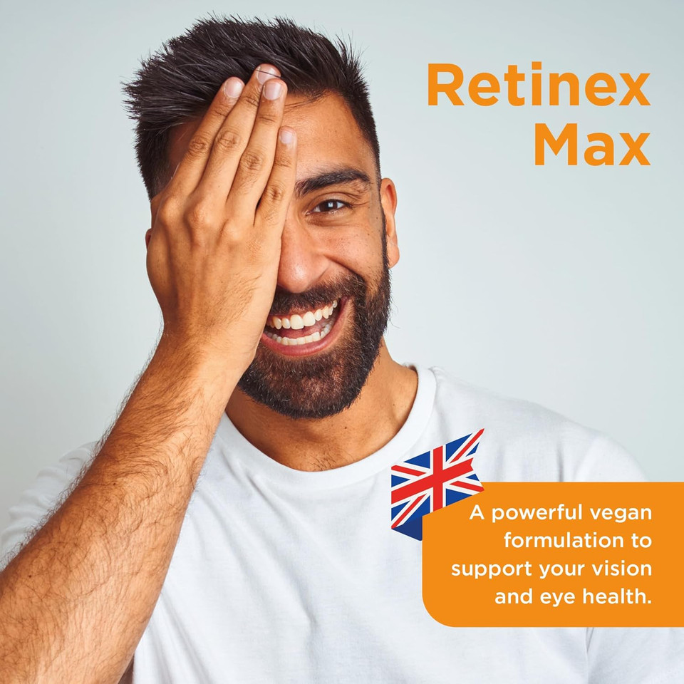 Healthspan Retinex Max Eye Support (60 Tablets) | Long Term Vision & Eye Health | 20mg Lutein & 2,000ug Zeaxanthin | Vitamin B2 Contributes to Normal Vision | Natural Source Carotenoids | Vegan