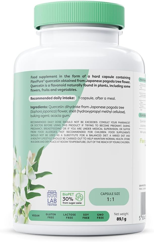 Osavi Natural Quercetin 500 mg  120 Vegan Capsules | FlaviPure® Quercetin from Japanese Pagoda Tree | Supports Immunity & Reduces Oxidative Stress | Derived from 6000 mg Sophora Japonica