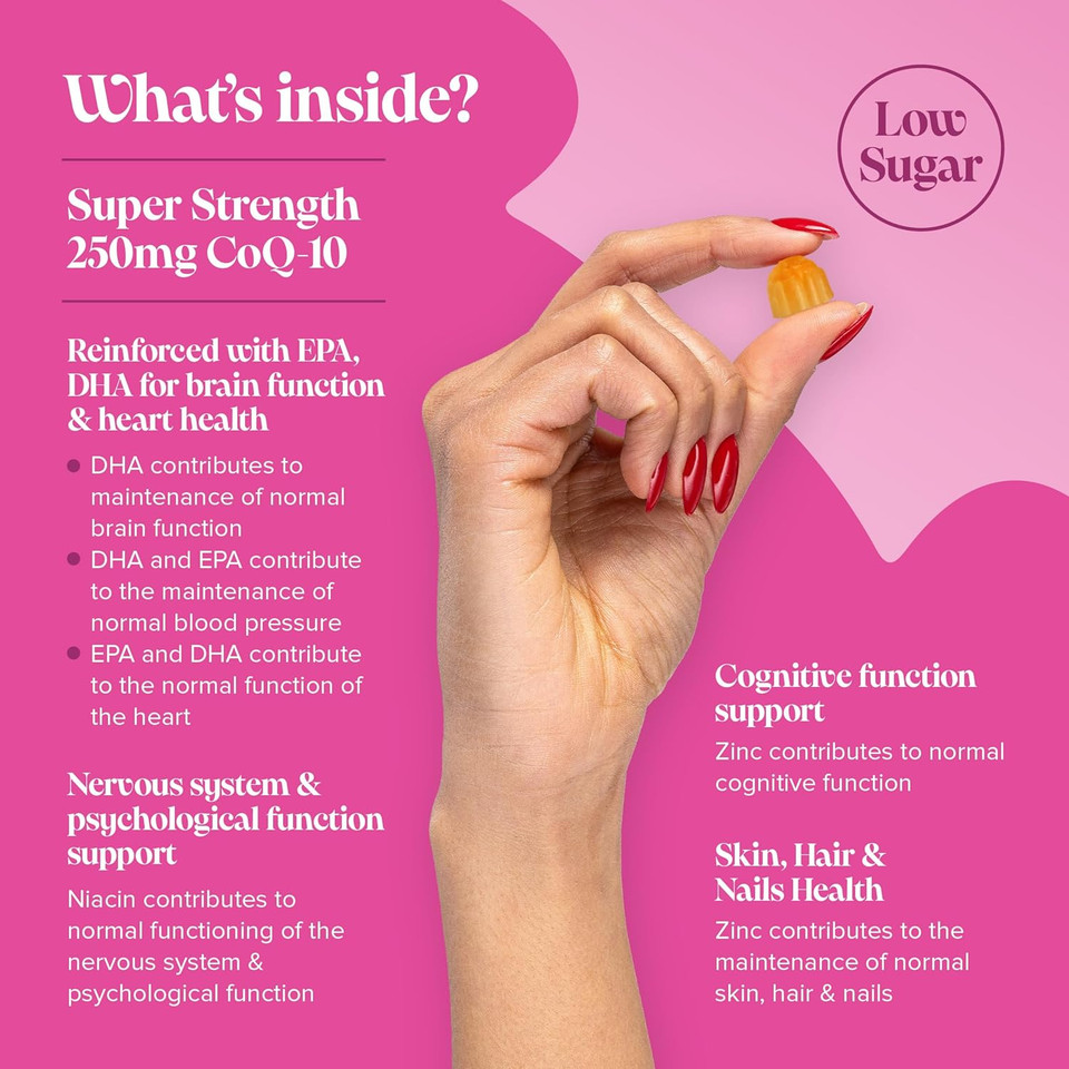 CoQ10 Gummies  250mg High Strength CoQ10 Supplement  60 Gummies  Coenzyme Q10 with EPA, DHA, Vitamin B3 & Zinc - Co Enzyme CQ10 Naturally Fermented High Absorption CQ10 Supplement - Novomins
