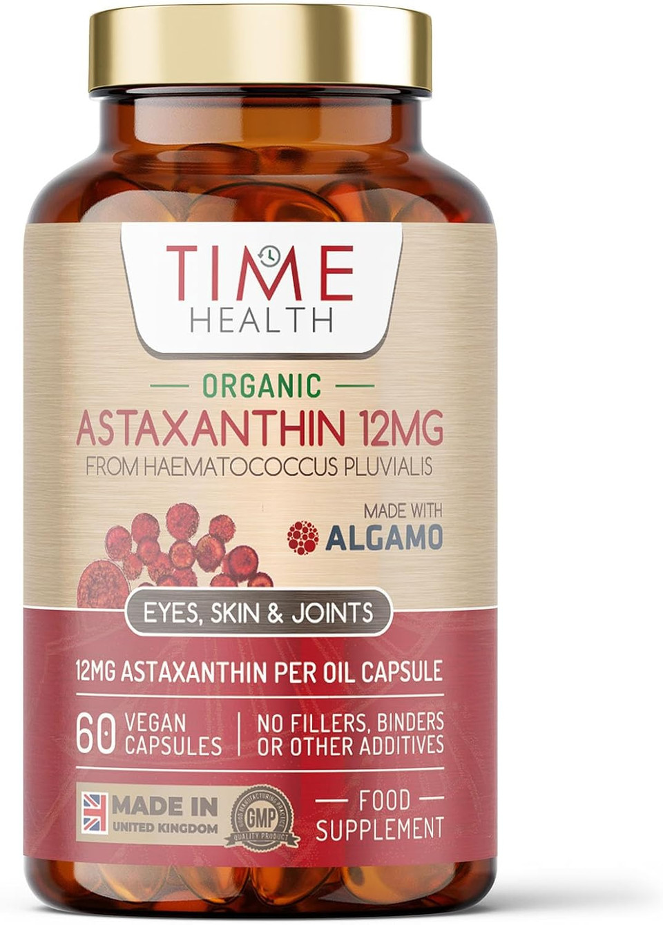 New: Organic Astaxanthin Oil 12mg - High Strength - Pure & Natural Astaxanthin - 60 Capsules - Carrageenan Free - Premium Algamo® Oil - Haematococcus Pluvialis - UK Made - Zero Additives - EU Source
