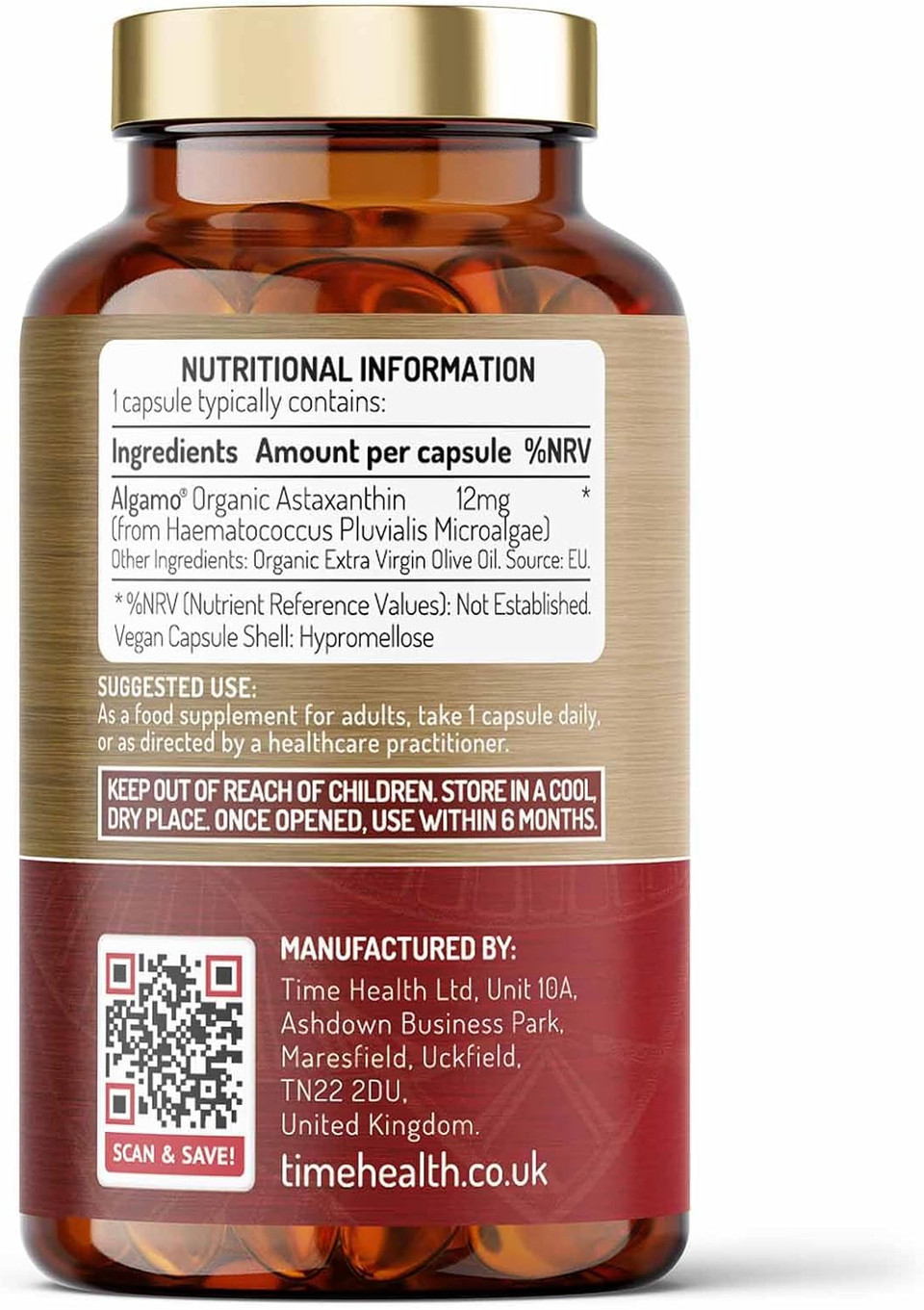 New: Organic Astaxanthin Oil 12mg - High Strength - Pure & Natural Astaxanthin - 60 Capsules - Carrageenan Free - Premium Algamo® Oil - Haematococcus Pluvialis - UK Made - Zero Additives - EU Source
