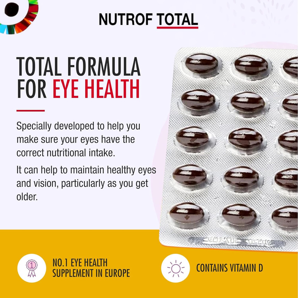 90 Nutrof Total Capsules  Eye Health Supplement with Lutein, Zeaxanthin, Omega 3, and Antioxidants | Daily Dose of Essential Nutrients for Optimal Eye Health | 30 Capsules x 3 Packs (3-Month Supply)