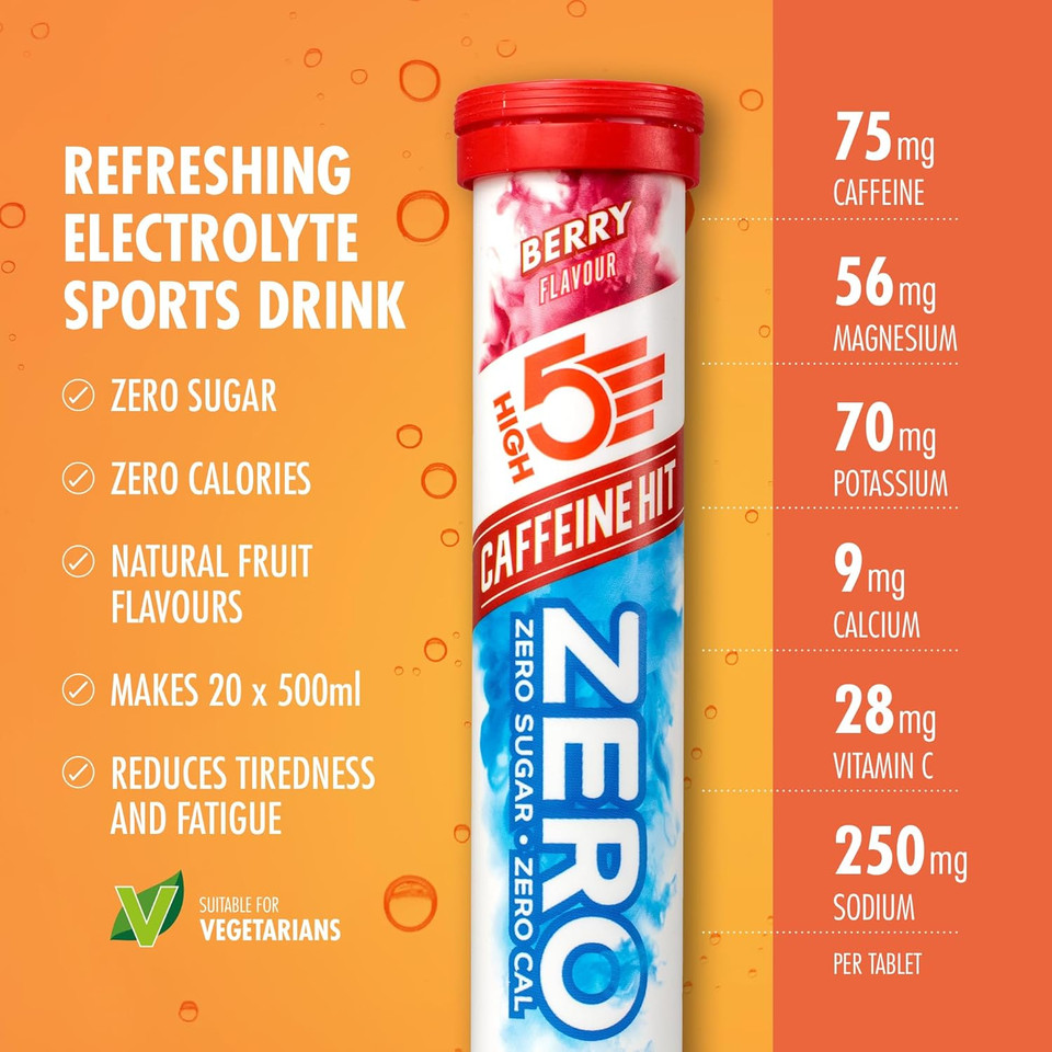 HIGH5 ZERO Caffeine Hit ElectrolyteTablet - Hydration Tablets Enhanced with Vitamin C - 0 Calories & Sugar Free - Boost Hydration, Performance & Wellness - Berry, 20 Tablets (20x, Pack of 1)