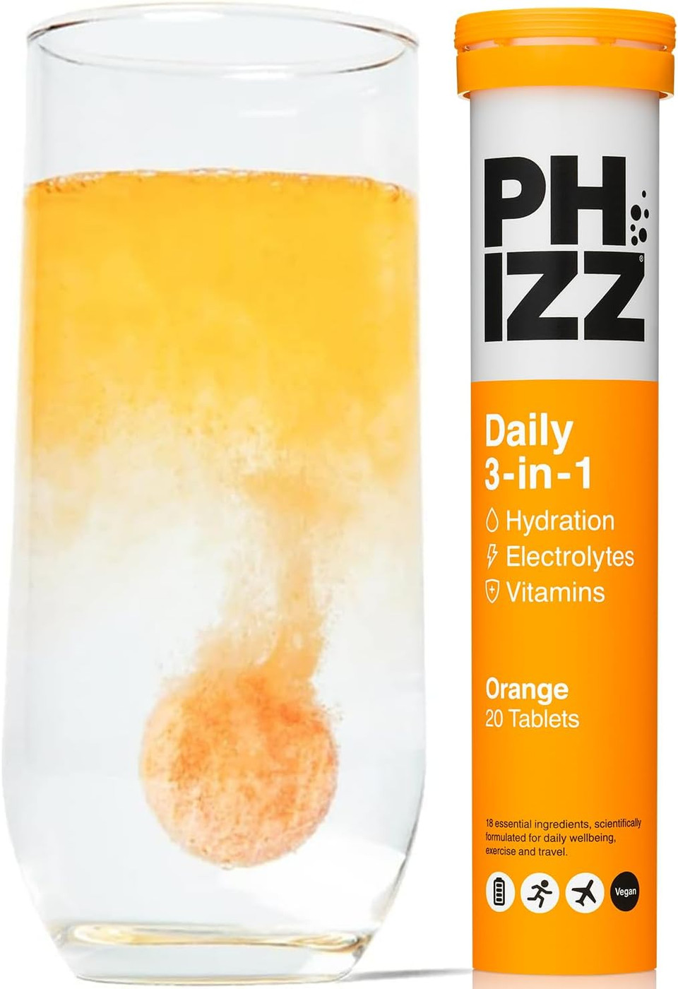 Phizz Electrolytes, Multivitamin & Hydration Tablets - 20 Effervescent Rehydration Electrolyte Tablets - 18 Vitamins & Minerals, Vitamin C, Vegan, Vegetarian & Low Calorie (Orange, 20 Tablets)