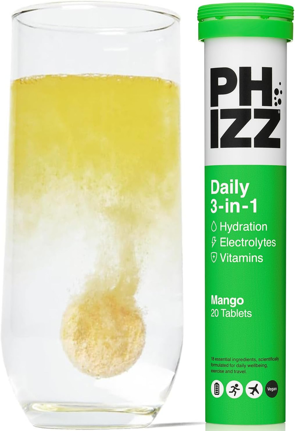 Phizz Electrolytes, Multivitamin & Hydration Tablets - 20 Effervescent Rehydration Electrolyte Tablets - 18 Vitamins & Minerals, Vitamin C, Vegan, Vegetarian & Low Calorie (Lemon)