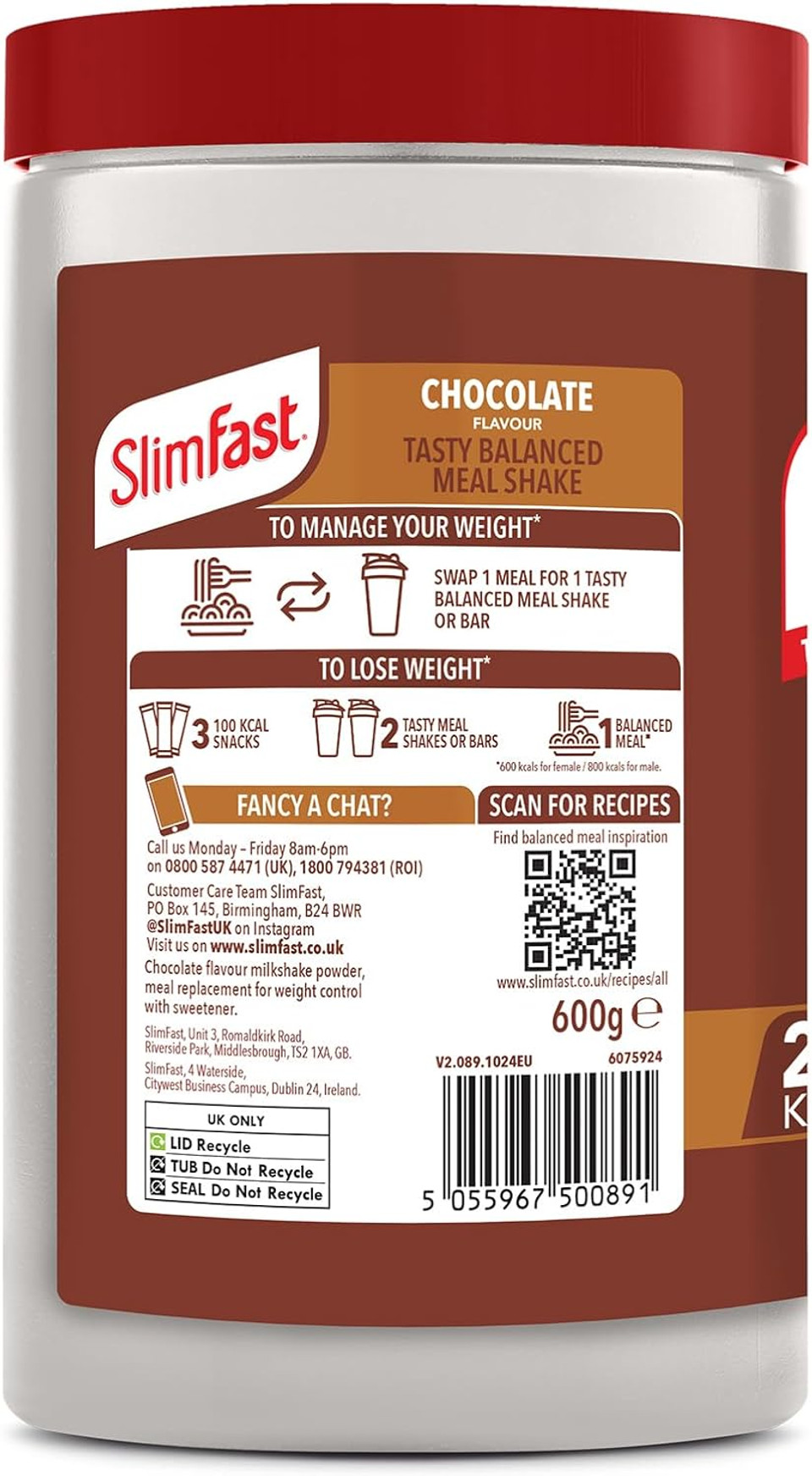 SlimFast Meal Replacement Shake for Weight Loss & Balanced Diet, Vitamins and Minerals, Low Calorie, High Protein, Chocolate Flavour, 16 servings, 600 g, Packaging May Vary SlimFast Meal Replacement Shake for Weight Loss & Balanced Diet, Vitamins and Minerals, Low Calorie, High Protein, Chocolate Flavour, 16 servings, 600 g, Packaging May Vary