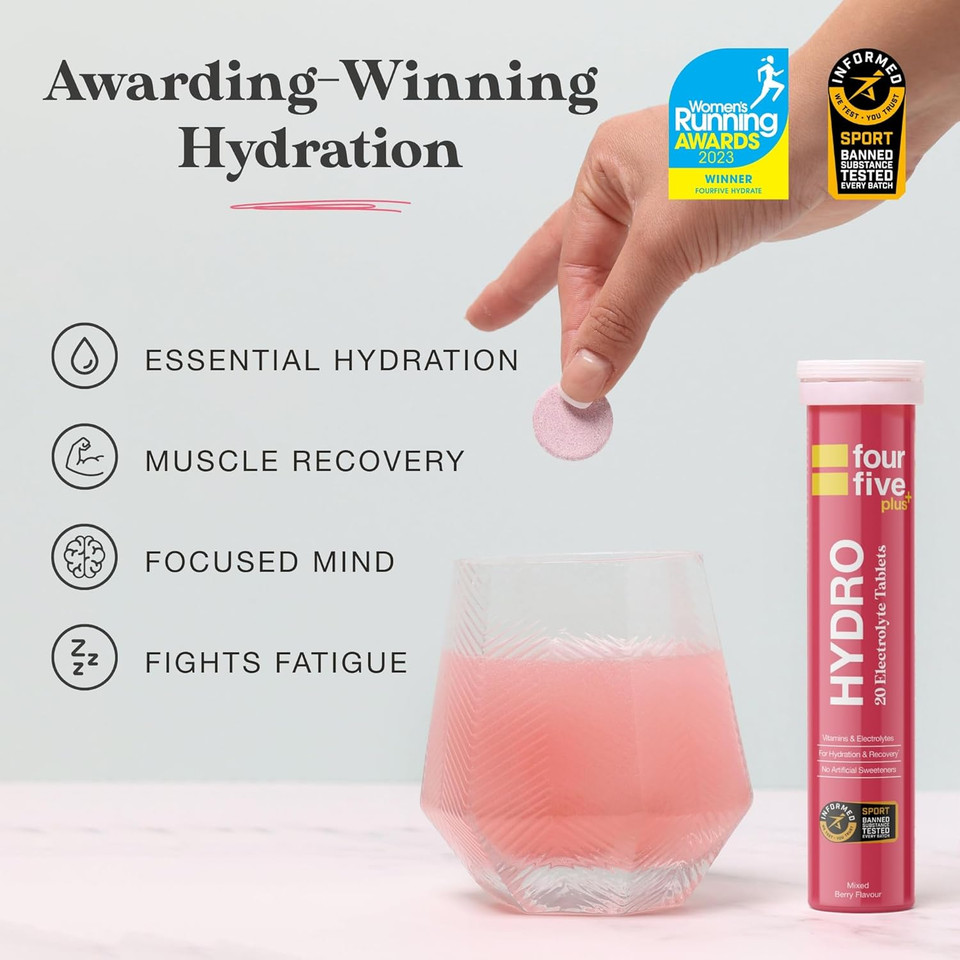 fourfive Hydration Tablets (Orange & Mango) Low Calorie Vitamin Electrolytes, Vegan, Magnesium & Calcium, Sports Hydration - 1x20 Effervescent Tablets