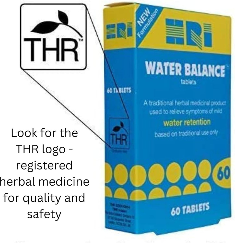 HRI Water Balance - to Relieve Symptoms of Mild Water Retention. with Dandelion Root, Uva Ursi and Buchu Leaf Extract. 1 Pack. 60 Tablets