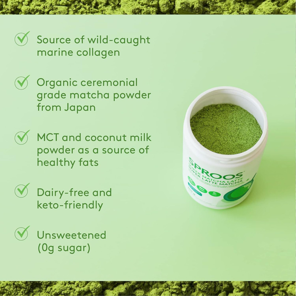 SPROOS SP00116 Super Latte Matcha, Collagen, Coconut Milk, MCT Powder-Antioxidant, Enhanced Skin, Hair & Nails, White