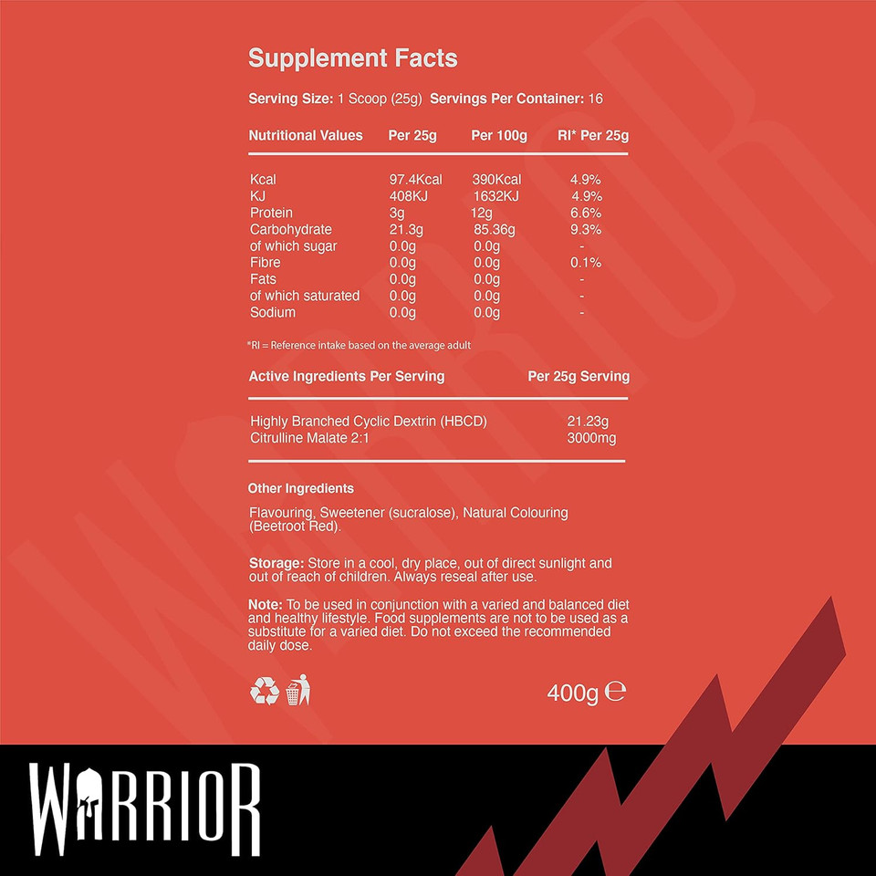 Warrior Cyclic Dextrin 400g - Advanced Pre and Intra-workout Carbohydrate Source - 16 Servings (Orange Onslaught)