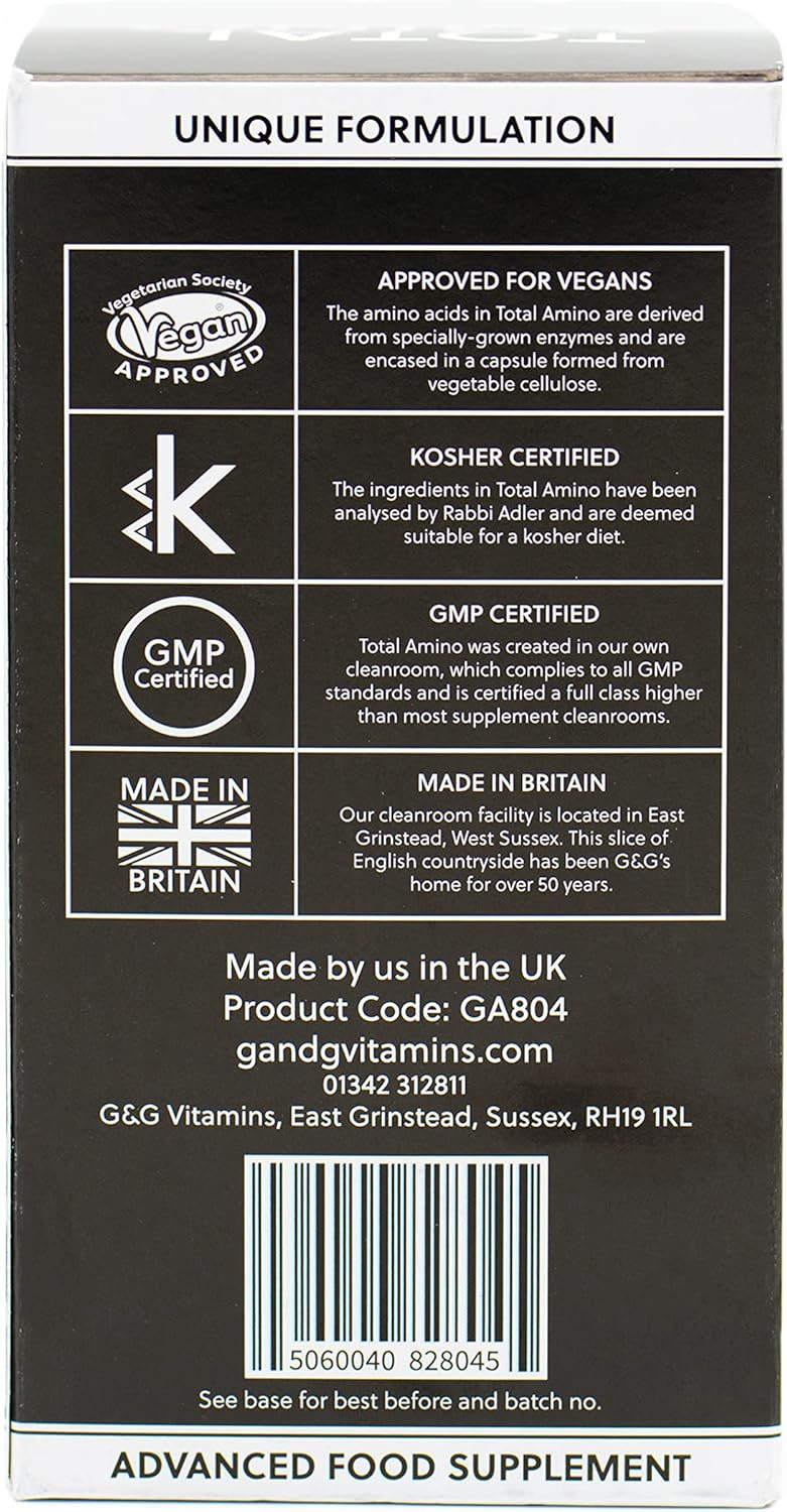 Total Amino - Full Spectrum Amino Acids Capsules - BCAA - EAA - Free Form - 120 Vegan Capsules - G&G Vitamins