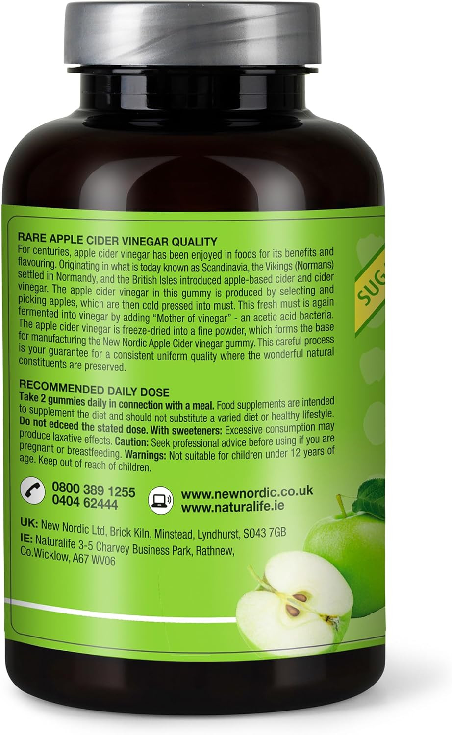 New Nordic Apple Cider Vinegar Gummies - 60 pk ACV with The Mother - Sugar Free, No Sour Taste & Vegan - Natural Apple Flavour - for Men and Women