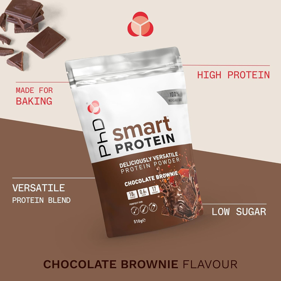 Phd Smart Protein, Versatile Shake, Ideal for Shakes, Baking and Deserts, Chocolate Brownie Flavour, 17 Servings per 510 g Bag