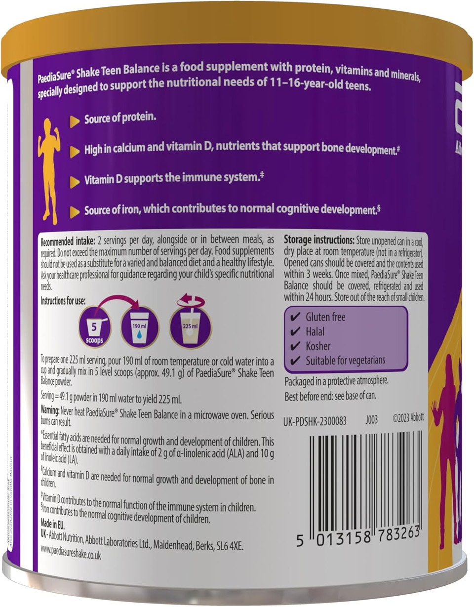 Teen Multivitamin Protein Powder  Chocolate  400g  Teenager Supplement with 27 Vitamins & Minerals  Vitamin D & Protein  Vegetarian  For busy teens 11-16 yrs old  by PaediaSure Shake