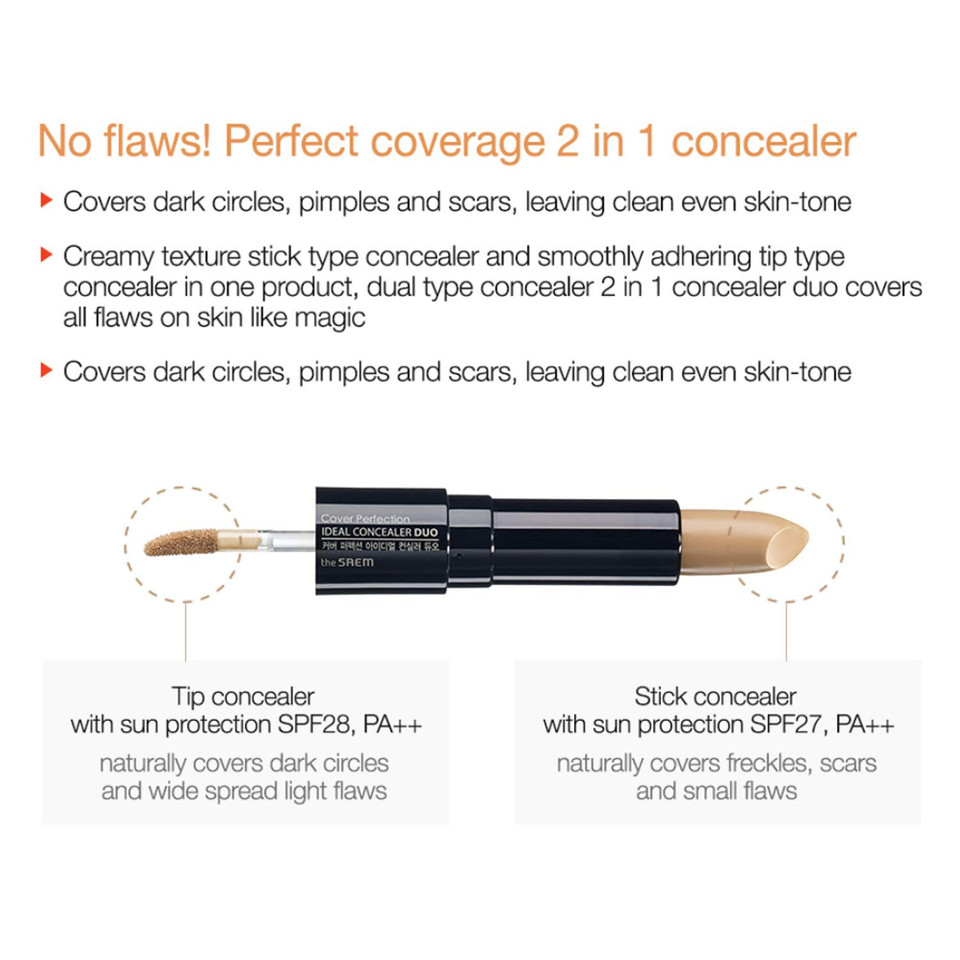 Thesaem Cover Perfection Ideal Concealer Duo (#1.5Natural Beige) | Dual Type Full Coverage Concealer, High Adherence High Pigmented, No Clumping In Wrinkles, Crease-Proof Concealer1.5 Natural Beige