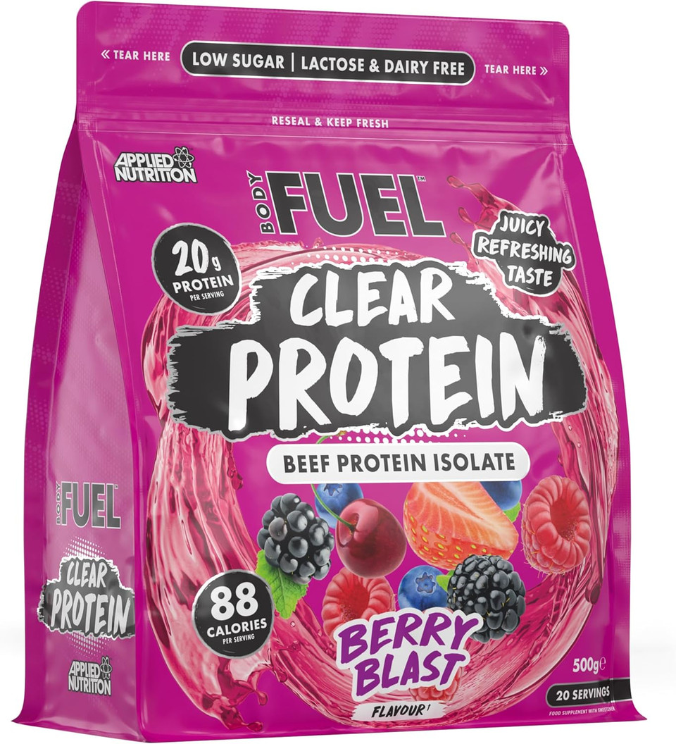 BodyFuel Clear Protein - Beef Protein Isolate - Clear & Refreshing - Best Low Sugar & Lactose-Free Protein Supplement - Muscle Support (500g - 20 Servings) (Berry Blast) BodyFuel Clear Protein - Beef Protein Isolate - Clear & Refreshing - Best Low Sugar & Lactose-Free Protein Supplement - Muscle Support (500g - 20 Servings) (Berry Blast)