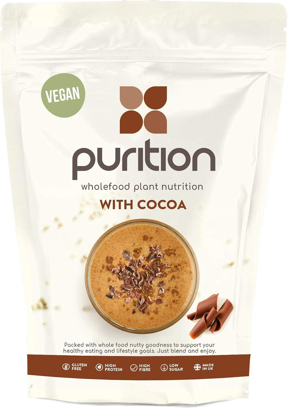 Purition Vegan Chocolate Dairy Free Natural Protein Powder for Keto Diet Shakes and Meal Replacements Shakes - 250g