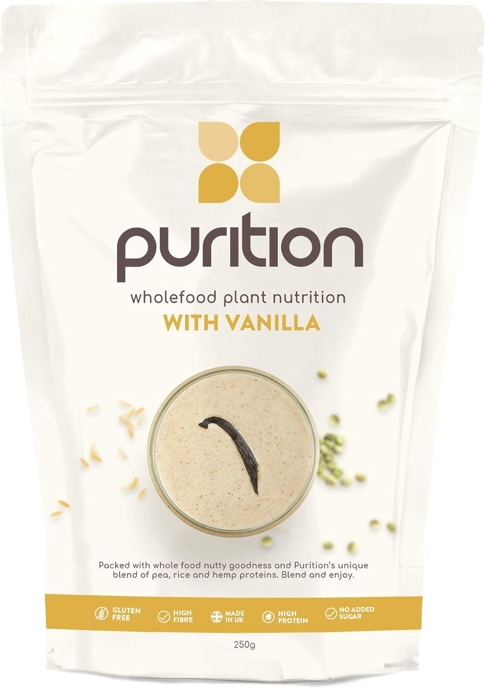 Purition Vegan Vanilla Dairy Free Natural Protein Powder for Keto Diet Shakes and Meal Replacements Shakes - 250g