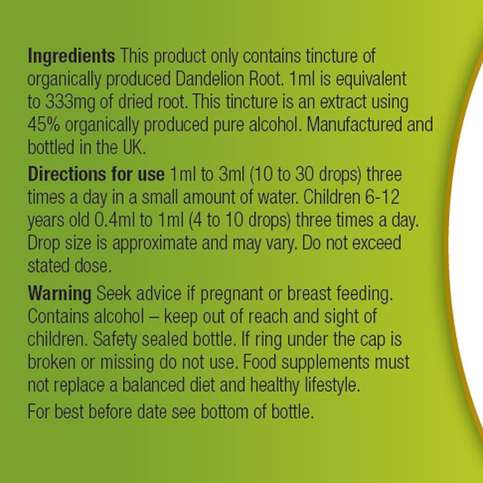Organic Herbal Remedies, Dandelion Tincture, 100ml