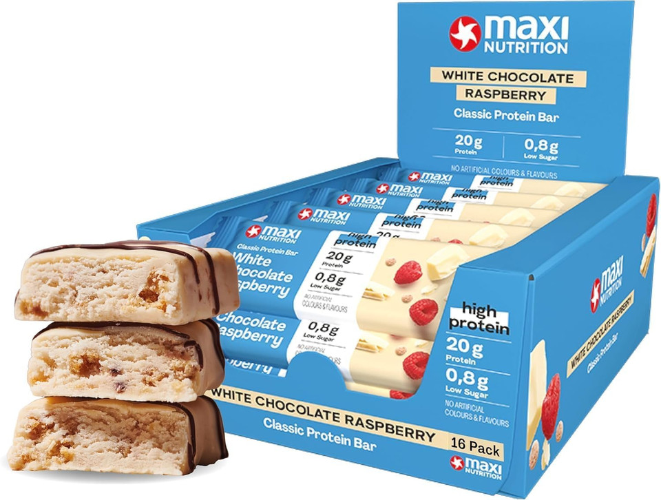 Classic Protein Bar White Chocolate Raspberry 40g, 20g protein per bar, 142 kcal, 3.8g fat 16 x 40g bars