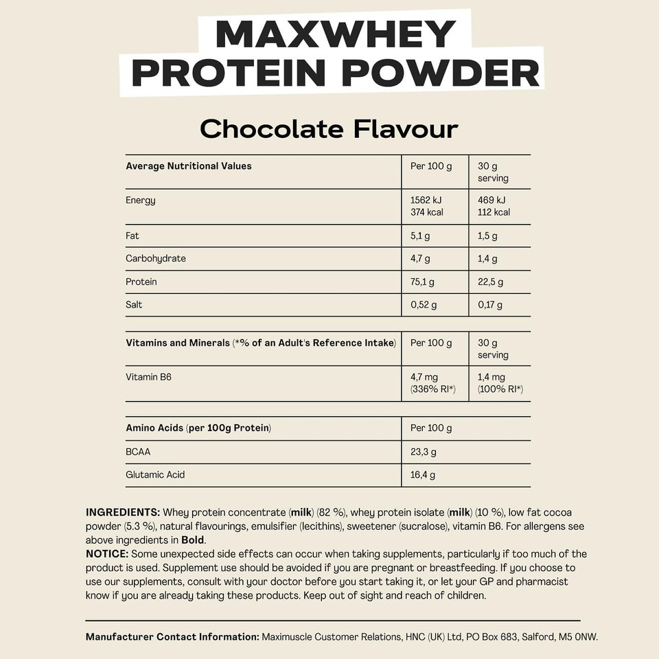 MaxiNutrition - MaxWhey -Whey Isolate and Concentrate Protein Powder Blend - Banoffee 420g - 22g Protein - Low-Fat - Low Sugar - Gluten & Soy-Free - Vegetarian - 113 kcal per Serving - 14 Servings