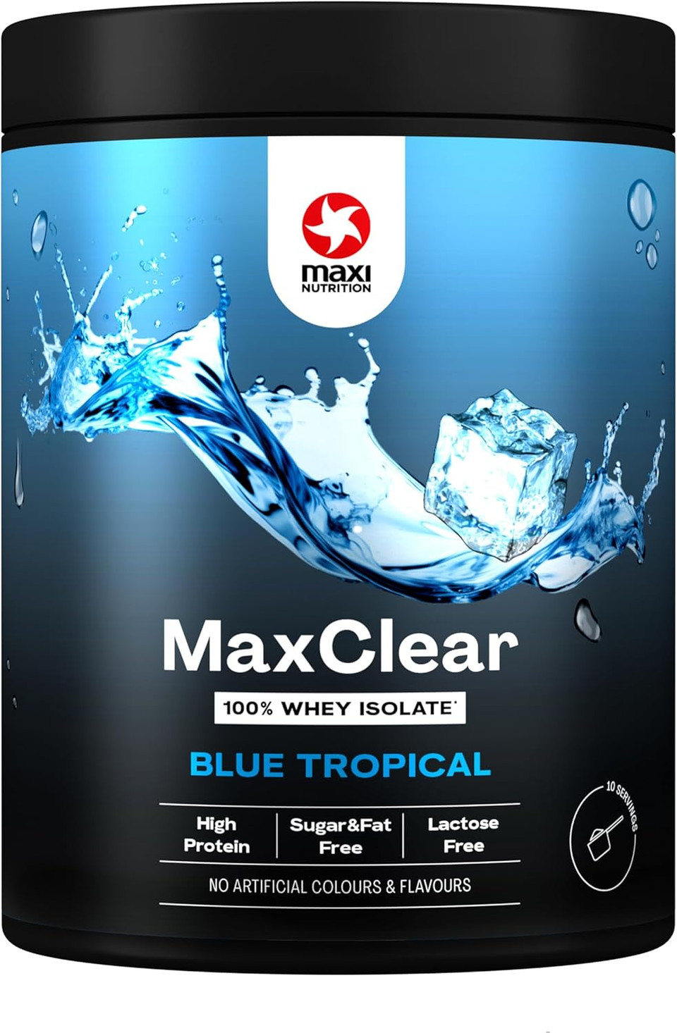 MaxiNutrition MaxClear Blue Tropical 300g, 24g Protein, 104 Calories per Serving. Refreshing, Low Calorie, No Artificial Colours or Flavours