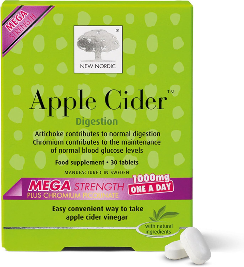 New Nordic Apple Cider Vinegar Tablets - 1000 mg ACV with The Mother - Contributes to Normal Digestion for Men & Women - 30 Mega Strength Tablets