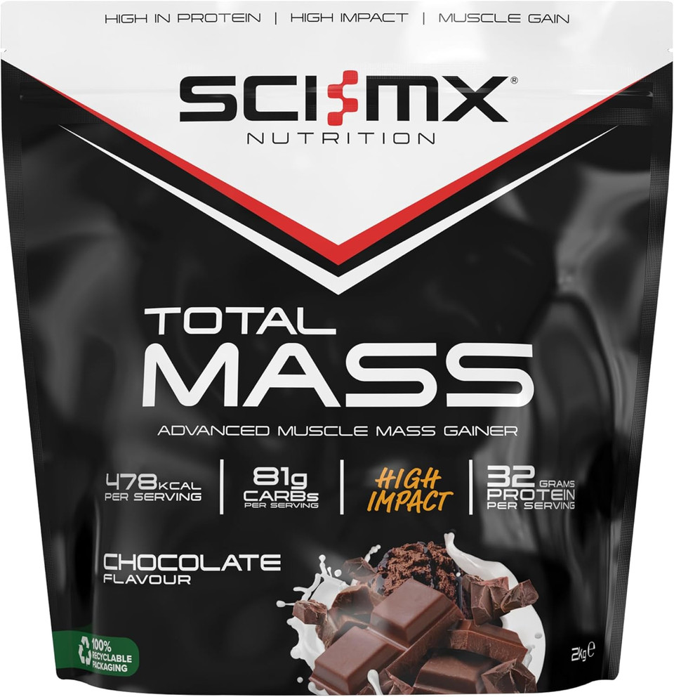 SCI-MX Total Mass - Advanced Muscle Mass Gainer Protein Powder - Muscle Growth & Weight Gain - Caramel Iced Latte  32g Protein + 477 Calories per Serving  2kg