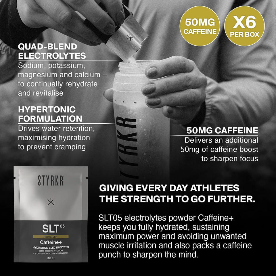 Electrolytes Sachets Caffeine by Styrkr - Pack of 6 Electrolytes with Caffine in Powder Sachets - Approved by Endurance Atheletes - Advanced Quad-Blend Formulation - SLT05 Caffeine+ 6X Pack Electrolytes Sachets Caffeine by Styrkr - Pack of 6 Electrolytes with Caffine in Powder Sachets - Approved by Endurance Atheletes - Advanced Quad-Blend Formulation - SLT05 Caffeine+ 6X Pack