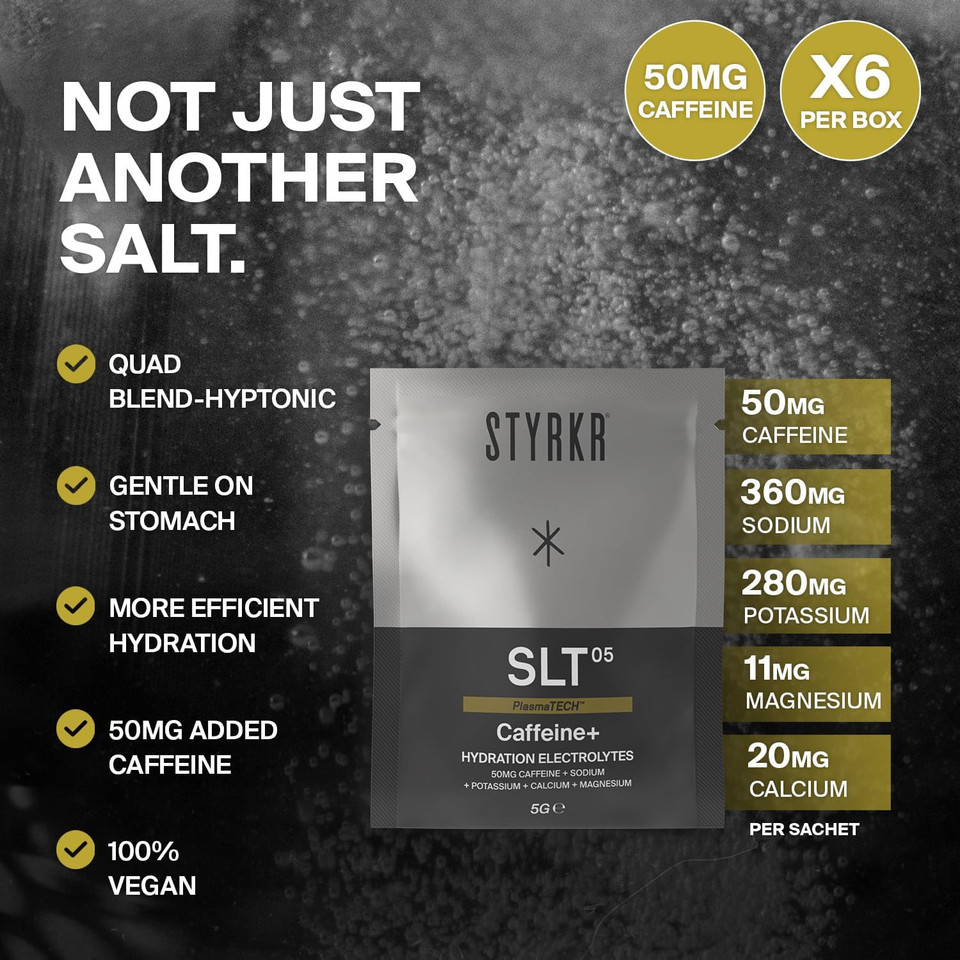 Electrolytes Sachets Caffeine by Styrkr - Pack of 6 Electrolytes with Caffine in Powder Sachets - Approved by Endurance Atheletes - Advanced Quad-Blend Formulation - SLT05 Caffeine+ 6X Pack Electrolytes Sachets Caffeine by Styrkr - Pack of 6 Electrolytes with Caffine in Powder Sachets - Approved by Endurance Atheletes - Advanced Quad-Blend Formulation - SLT05 Caffeine+ 6X Pack